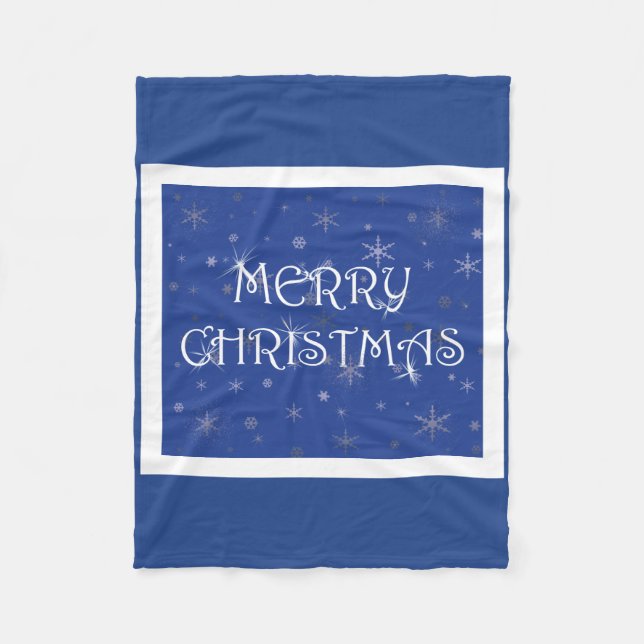 God jul på Blue med Snöflingor Fleecefilt (Framsidan)