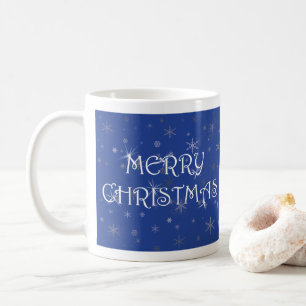 God jul på Blue med Snöflingor Kaffemugg