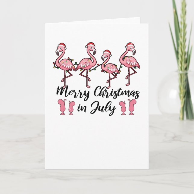 God Jul på Flamingo Sommar Cocktail Kort (Framsida)