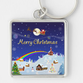 God jul på hela månen fyrkantig silverfärgad nyckelring