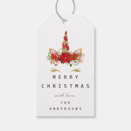 God jul på Helgdag Gift Märkre Guld Unicorn Presentetikett