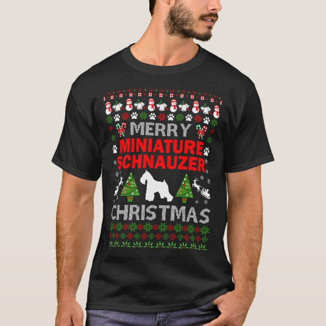 God jul på Merry Miniature Schnauzer, Hund T Shirt (Framsida)