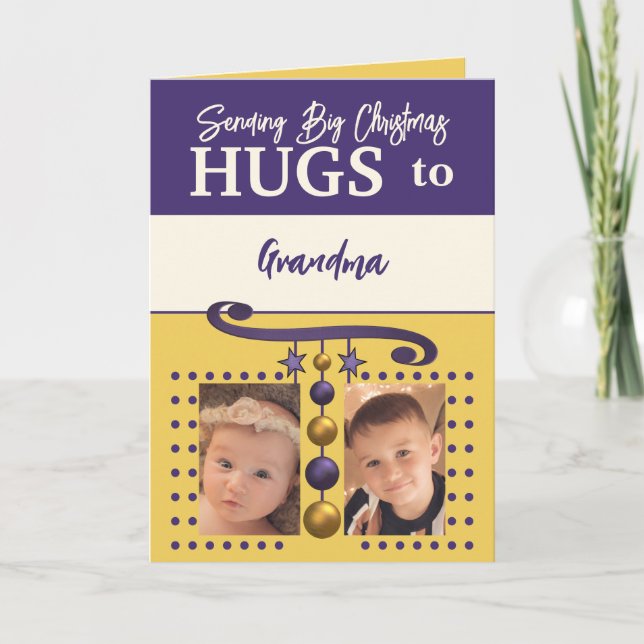 God jul på mormor guld och lila helgkort (Framsida)
