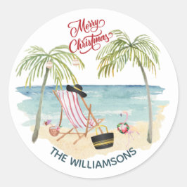 God Jul på stranden Familjenamn Runt Klistermärke