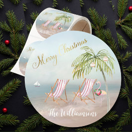 God Jul på stranden Familjenamn  Runt Klistermärke