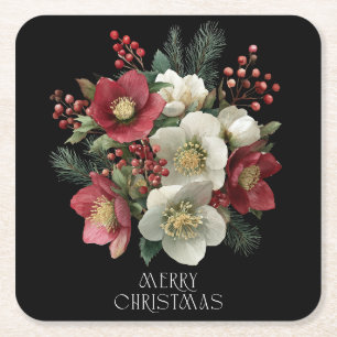 God jul Painterly Hellebore Helgdag Design Underlägg Papper Kvadrat