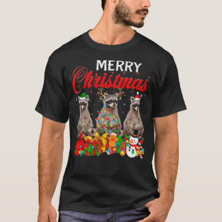 God jul Pajama Raccoon Älskare Julafton Träd Ljus T Shirt