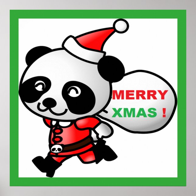 ’GOD JUL’ PANDA BEAR SANTA POSTER (Framsidan)