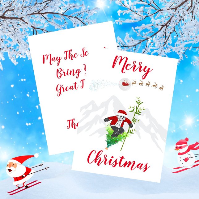 God jul Panda Bear Skiing Mountain Kort (Merry Christmas Panda Bear Skiing Mountain Card)
