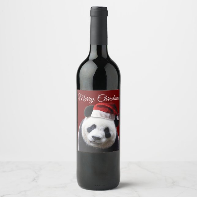 God jul Panda Bear Vinflaska Etikett (Framsida)
