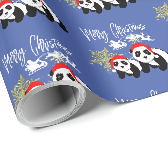 God jul Panda Bears Snowflake Cute Mönster Presentpapper (Rullad Hörn)