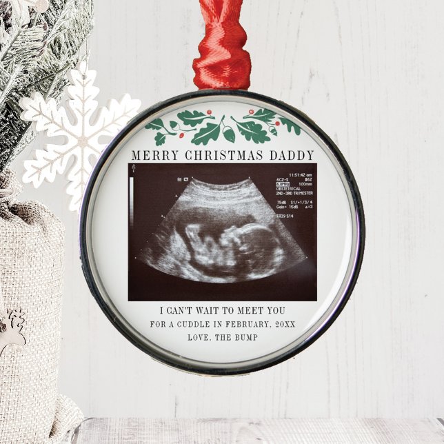 God jul pappa Gravid Ultrasound Julgransprydnad Metall (Sonogram Merry Christmas Daddy Pregnancy Announcement Metal Ornament)