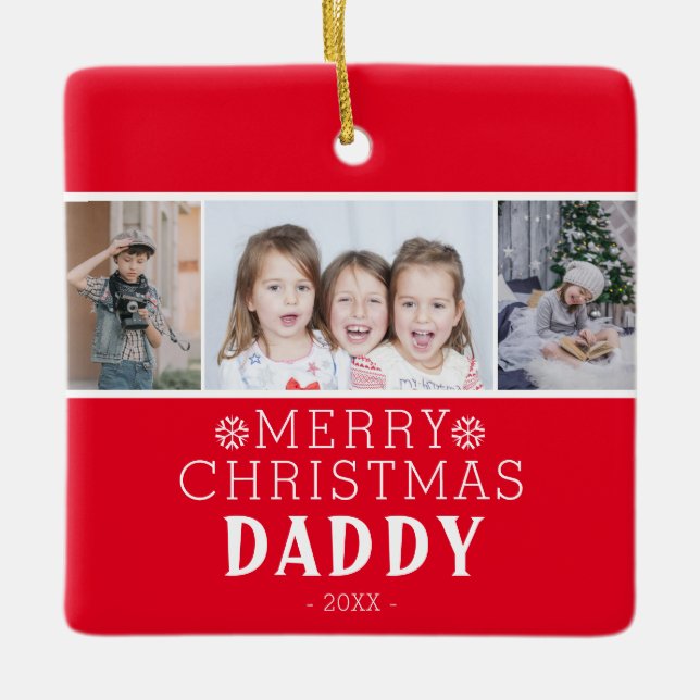 God Jul Pappa Röd 3 Foto Collage Julgransprydnad Keramik (Framsida)