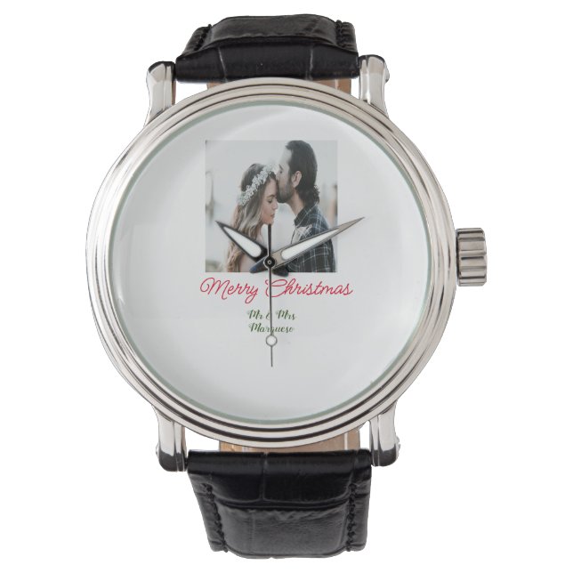 God jul par fotot lägg till namn lycklig holida armbandsur (Framsida)
