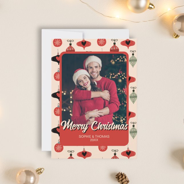 God jul par Photo Red Julkort (Merry Christmas Couple Photo Red Holiday Card)