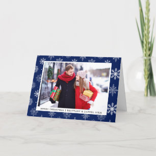 God jul par Photo Snöflingor Blue Helgkort