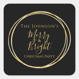 God jul, Party Black Guld Merry och Bright Fyrkantigt Klistermärke