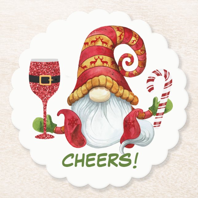 God jul Party Gnome Cheers Beverage Coaster Underlägg Papper (Framsida)
