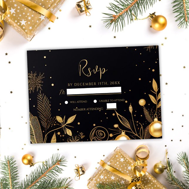 God jul Party Guld Modern Helgdag Festive OSA Kort (Christmas Party Gold Modern Holiday Festive RSVP Card)