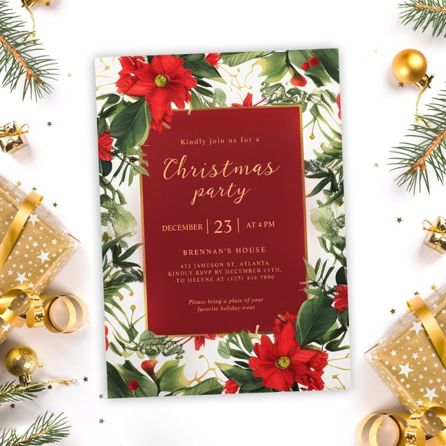 God jul Party Helgdag Greenery Inbjudningar (Christmas Party Holiday Greenery Invitation)