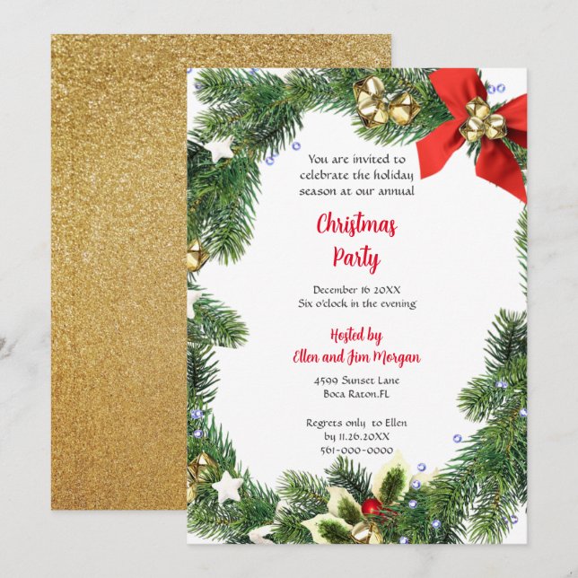 God jul Party med Helgdag Greenery Inbjudningar (Fram/baksida)