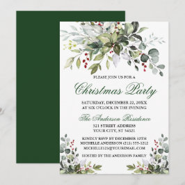God jul Party Watercolor Greenery Berries Inbjudningar
