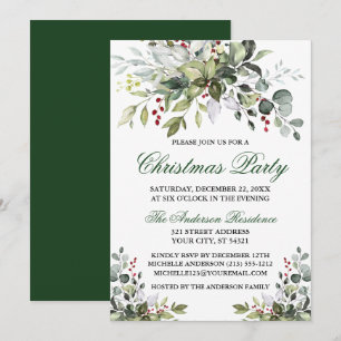God jul Party Watercolor Greenery Berries Inbjudningar