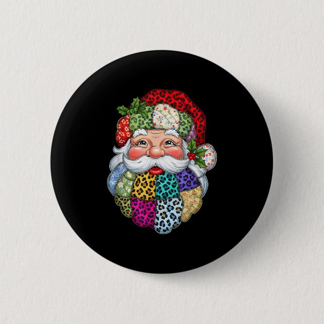 God jul Patchwork Jultomten Ansikte X-mas H Knapp (Framsida)