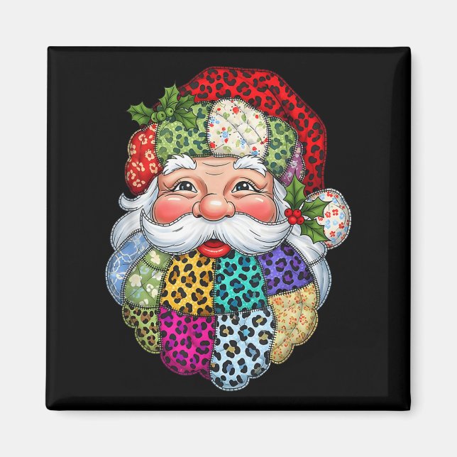 God jul Patchwork Jultomten Ansikte X-mas H Magnet (Framsidan)