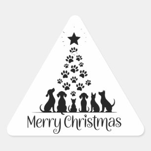 God Jul Paw Träd Hund Älskare Katt Älskare Mamma Triangelformat Klistermärke