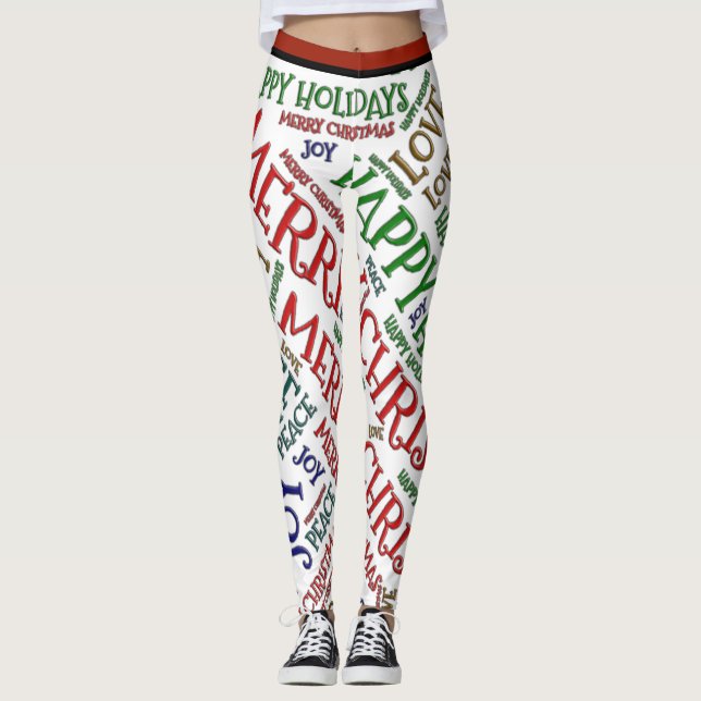 God jul Peace Kärlek Joy Mönster Leggings (Framsida)
