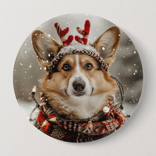 God jul Pembroke Welsh Corgi Hund Knapp (Framsida)