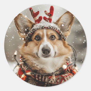 God jul Pembroke Welsh Corgi Hund Runt Klistermärke