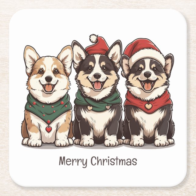God jul Pembroke Welsh Corgi Hundar Underlägg Papper Kvadrat (Framsidan)