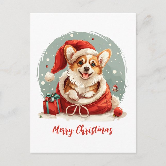 God jul Pembroke Welsh Corgi Puppies Helg Vykort (Framsida)