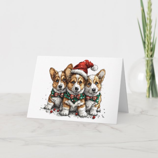God jul Pembroke Welsh Corgi Puppies Helgkort (Framsida)
