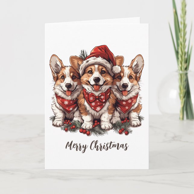God jul Pembroke Welsh Corgi Puppies Helgkort (Framsida)