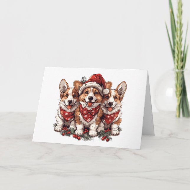 God jul Pembroke Welsh Corgi Puppies Helgkort (Framsida)