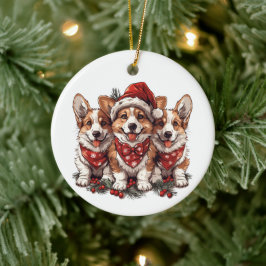 God jul Pembroke Welsh Corgi Puppies Julgransprydnad Keramik