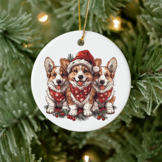God jul Pembroke Welsh Corgi Puppies Julgransprydnad Keramik (Träd)