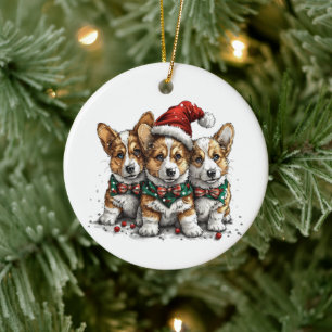 God jul Pembroke Welsh Corgi Puppies Julgransprydnad Keramik