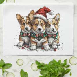 God jul Pembroke Welsh Corgi Puppies Kökshandduk