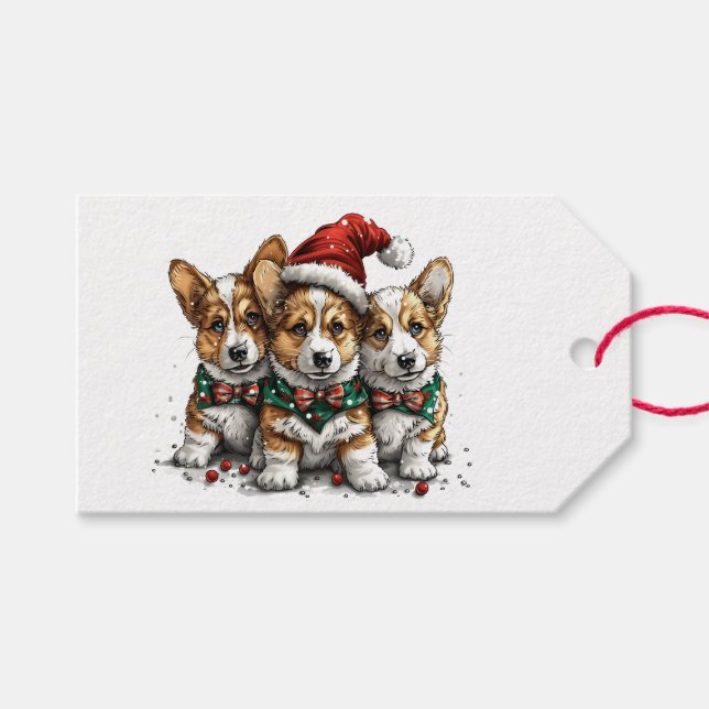God jul Pembroke Welsh Corgi Puppies Presentetikett (Framsidan (Horisontell))