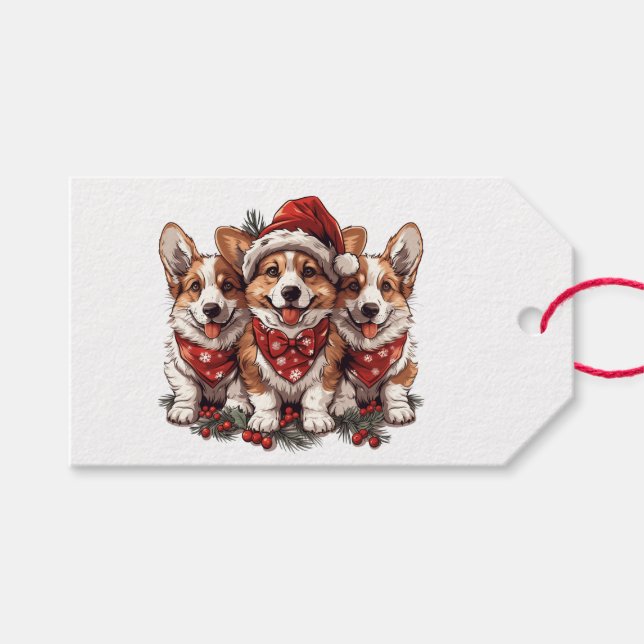 God jul Pembroke Welsh Corgi Puppies Presentetikett (Framsidan (Horisontell))