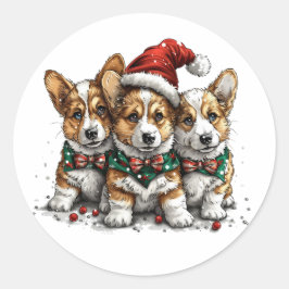 God jul Pembroke Welsh Corgi Puppies Runt Klistermärke