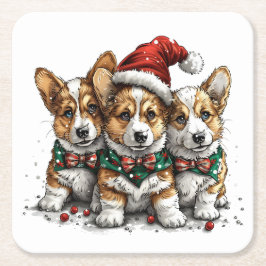God jul Pembroke Welsh Corgi Puppies Underlägg Papper Kvadrat
