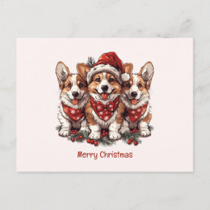 God jul Pembroke Welsh Corgi Puppies Vykort