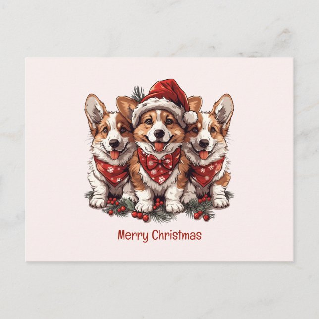 God jul Pembroke Welsh Corgi Puppies Vykort (Framsida)