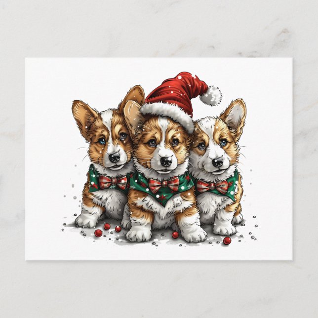 God jul Pembroke Welsh Corgi Puppies Vykort (Framsida)