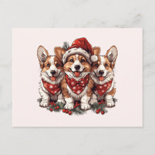 God Jul Pembroke Welsh Corgi Valpar Vykort